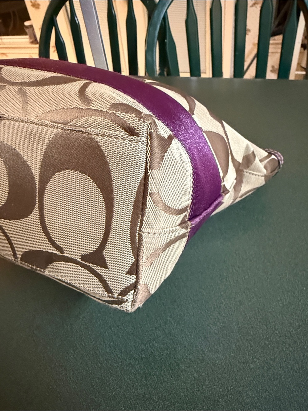 Coach Beige Signature Canvas Tote with Purple Trim - Picture 7 of 12